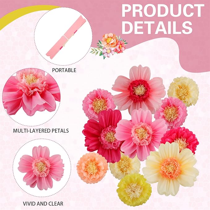 Crowye 24 Pcs Large Colorful Tissue Paper Flowers Decorations 20" Giant Fiesta Crepe Paper Flowers for Wall Decor Backdrop Mexican Wedding Birthday Baby Shower Carnival Party Craft (Fresh Color)