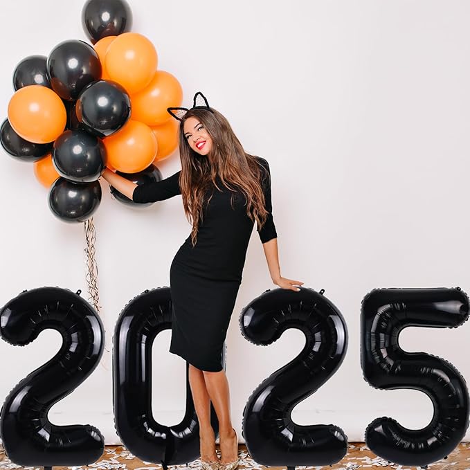Smlpuame 40 Inch 2025 Balloons Black, LargeFoil Number Balloons for Happy New Years Festival Celebration Party Supplies Class of 2025 Graduation Decorations