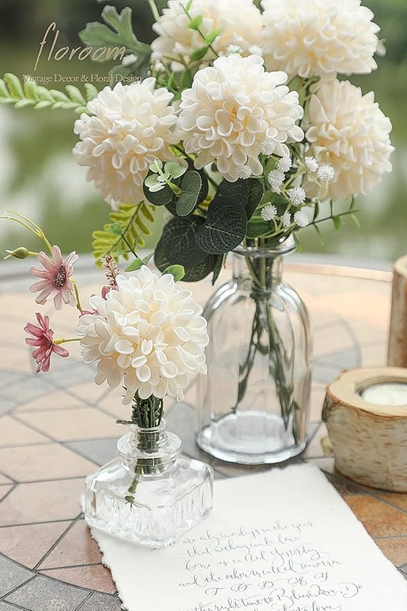 Floroom Artificial Dahlia Flowers 25pcs Real Looking Cream Foam Fake Roses with Stems for DIY Wedding Bouquets Bridal Shower Centerpieces Floral Arrangements Party Tables Home Decoration