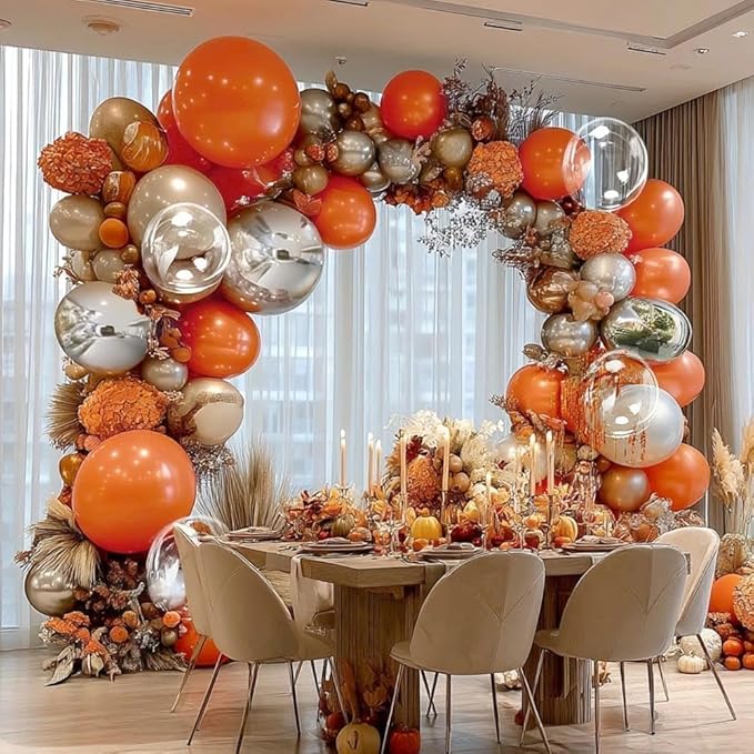 Orange Silver Balloon Double Stuffed Burnt Orange Metallic Silver Balloons Different Sizes Latex Balloons Garland for Fall Thanksgiving Birthday Baby Shower Halloween Anniversary Party Decorations