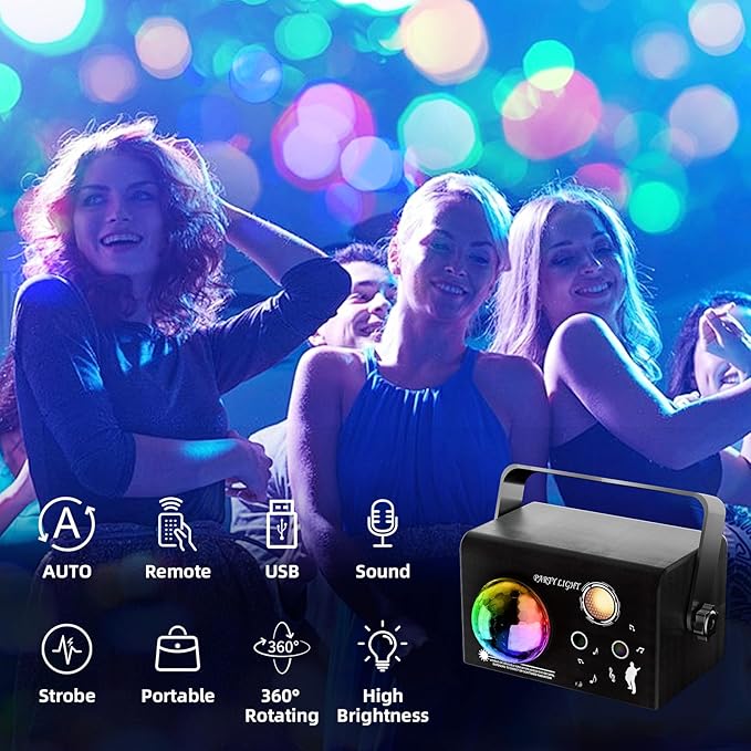 Disco Ball Light Laser Party Lights, Sound Activated Strobe & Dj Lighting with Remote, Stage Lights for Parties, Birthday, Wedding, Dance, Karaoke,KTV, Halloween & Christmas Decorations Gift