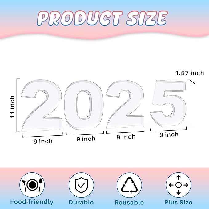 4Pcs Acrylic 2025 Charcuterie Board Box, 11” Reusable Fillable Number Plates for Cake Candy Dessert, Food Serving Tray for Christmas New Year Graduation Anniversary Party Decoration