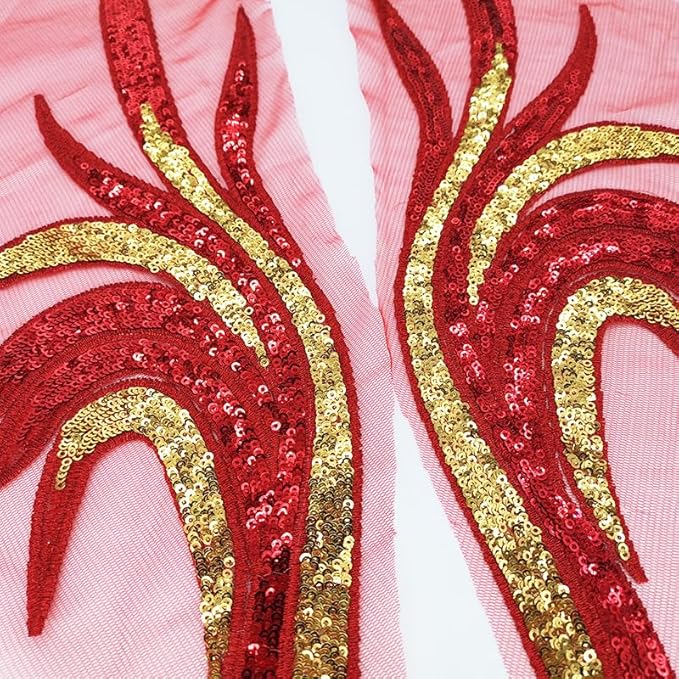 Sequin Embroidery Phoenix Tail Sticker Embroidery Cloth Sticker Stage Performance Costume Dress Decoration Accessories (red)