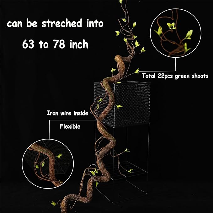 Bendable 63in Artificial Tree Twigs Cane Wood Vine Branches Fake Plants Trunk Garland with Leaves for Home Wedding Garden Wall Hanging Mantel Christmas Thanksgiving Day Decoration