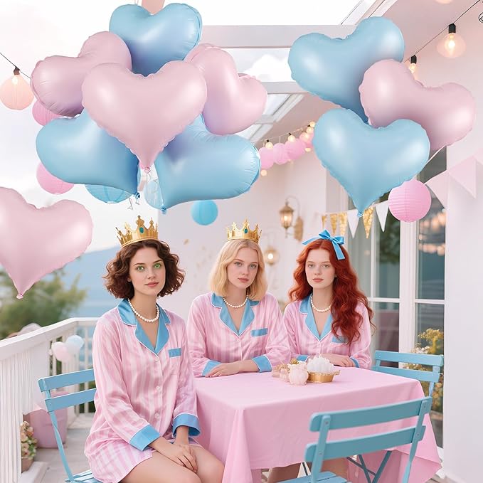 Pink Blue Heart Balloons,24Inch Large Pink Heart Foil Balloons for Valentine's Day Birthday Wedding Baby Shower Anniversary Party Decorations