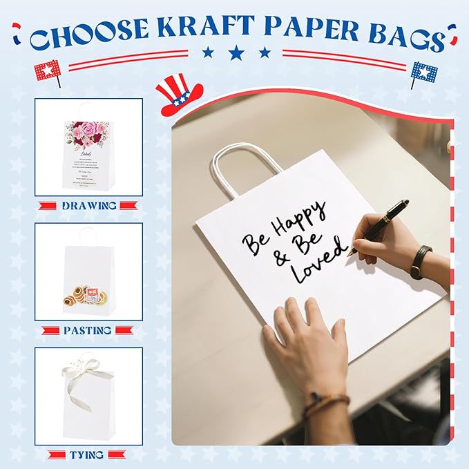 MESHA Gift Paper Bags 300 Pack 10X5X13 Inch White Large Shopping Kraft Bags Bulk with Handles Reusable for Business Grocery Birthday Wedding Kids Party Favors