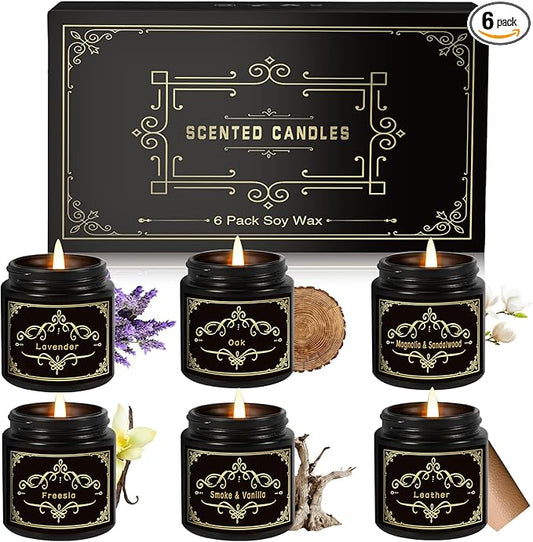 6 Pack Christmas Scented Candles Gift for Men, Scented Candles Gifts Set for Men Women, Smoke-Free Strong Fragrance Long Lasting Candle for Home, Natural Soy Jar Candles Set for Men Christmas