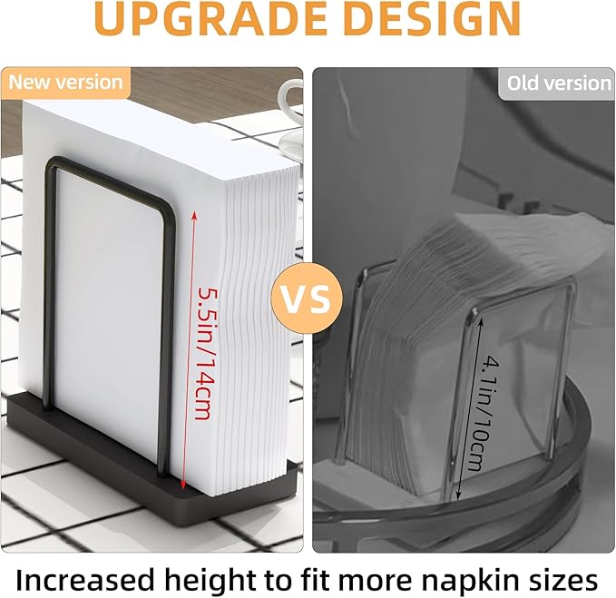 Napkin Holder for Table, Wood Metal Napkin Holder for Kitchen Dining, Standing Paper Napkin Storage for Table Countertop, Black