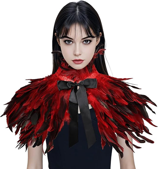 Gothic Natural Feather Shrug Feather Shawl Wrap Cape Victorian Collar for Halloween Cosplay Party Costume Accessories