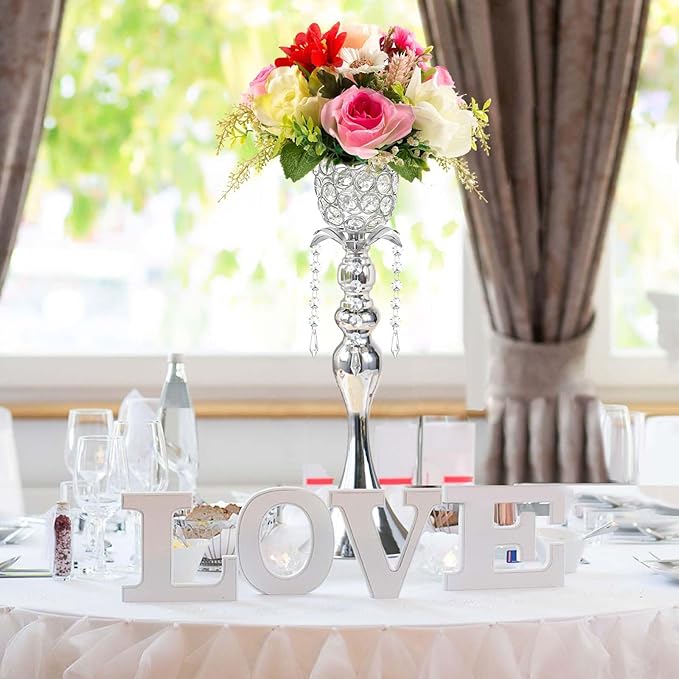 2Pcs Silver Crystal Metal Vase Set - Tulip & Trumpet Wedding Centerpieces, Artificial Flower Arrangement Vases for Home Decor, Restaurant Table Displays