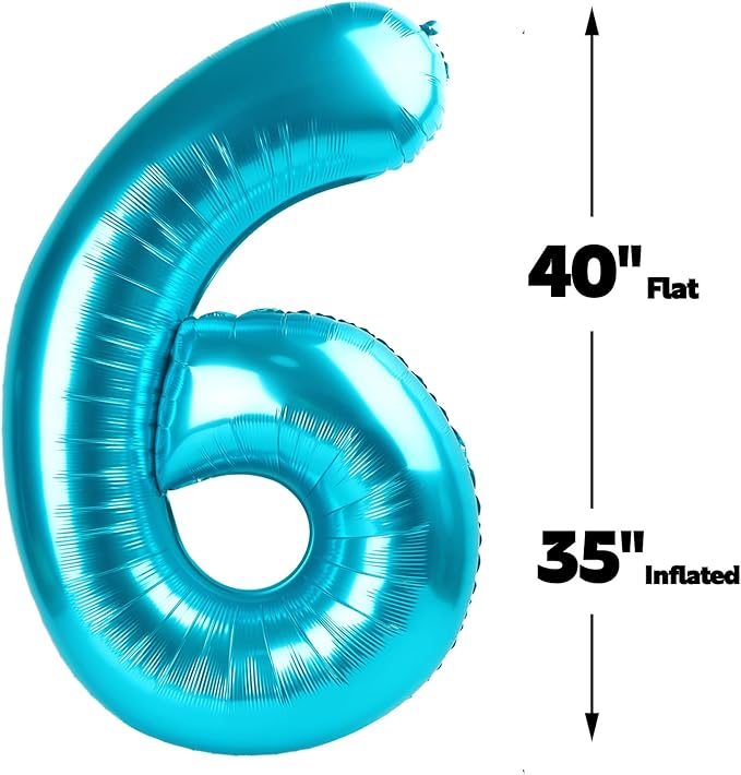 2026 Blue 40 Inch Mylar Foil Number 6 Balloon, Birthday Balloons for 6 16 Boy Girl Party Decorations Supplies,Blue Big Helium Balloon Numbers for 26 36 46 60 Men Women Anniversary