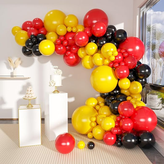Red Yellow Black Balloons Arch Kit, 156Pcs Matte Latex Balloon Different Sizes 18 12 10 5 Inch for Birthday Baby Bridal Shower Wedding Party Backdrop Decorations