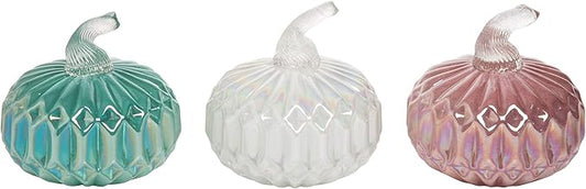GALLERIE II Diamond Coastal Ocean Beach Pumpkins Assortment of 3 A/3 Halloween Fall Harvest Hard Figure Decor Decoration White