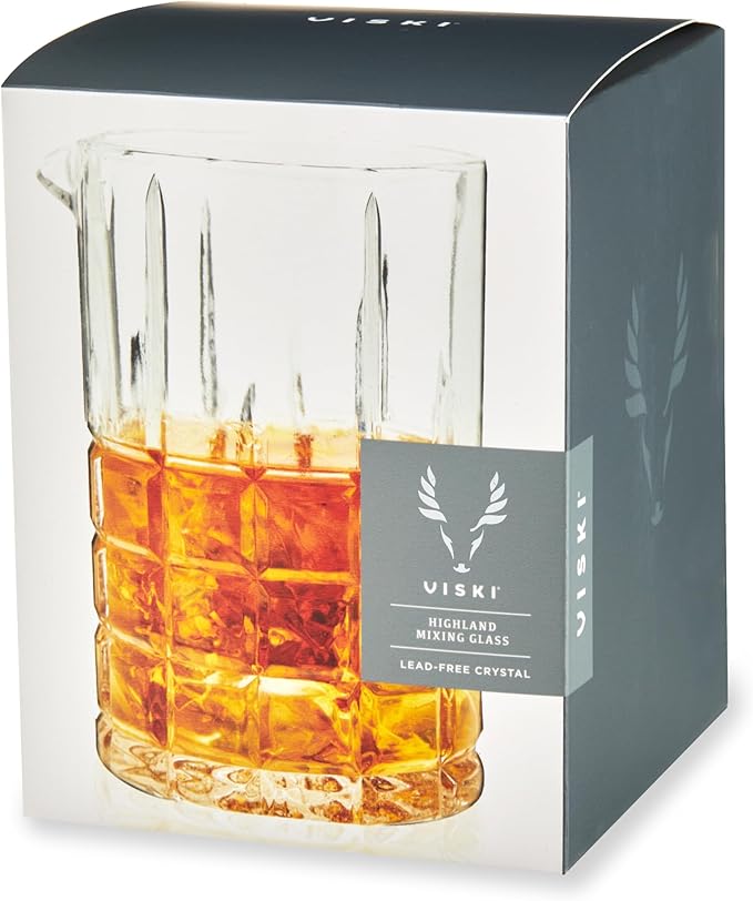 Viski Highland Mixing Glass - 18 Ounces, Crystal, Square-Cut Crystal Barware, Cocktail Accessories, Home Bar Supplies