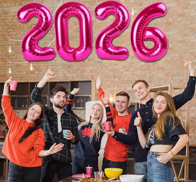 2026 Balloon - Hot Pink Birthday Number Balloons, 40 Inch Large Foil Balloons for Men Women Boys Girls Hot Pink Themed Birthday Decorations，Number 2026 Balloon