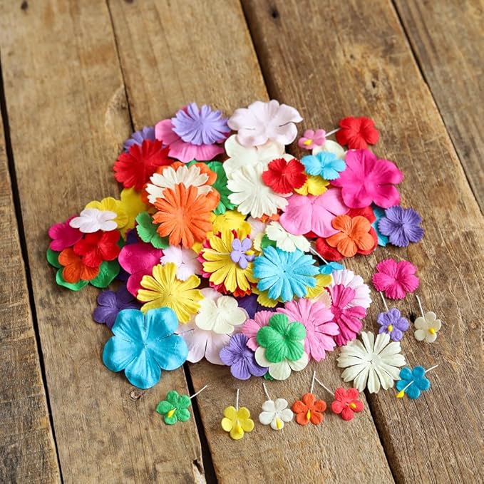 Handmade100 Pcs Mixed Flowers 18 mm - 2 Inch Mulberry Paper Flowers Scrapbooking Wedding DIY Craft Supplies Card (Mixed Colors)
