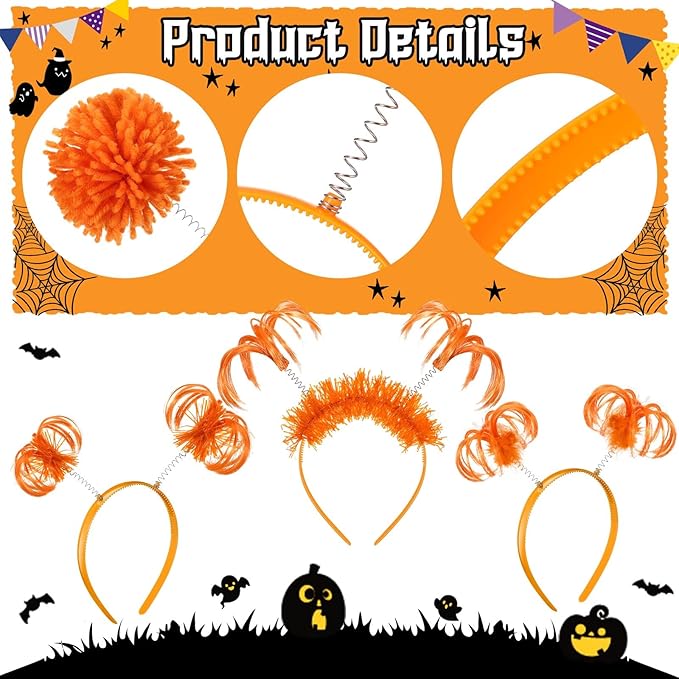 Censen 24 Pcs Pom Pom Headband Tinsel Wrapped Ponytail Head Bopper Costume Headwear Halloween Party Accessory