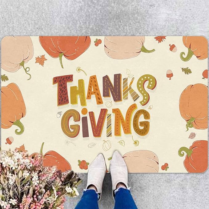 InterestPrint Thanksgiving Doormat Fall Door Mat Fall Harvest Doormat for Indoor Outdoor Entrance Floor Mats Non Slip Autumn Harvest Vintage Thanksiving Decor Rubber Welcome Mats