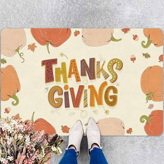 InterestPrint Thanksgiving Doormat Fall Door Mat Fall Harvest Doormat for Indoor Outdoor Entrance Floor Mats Non Slip Autumn Harvest Vintage Thanksiving Decor Rubber Welcome Mats, 24"x16"inch