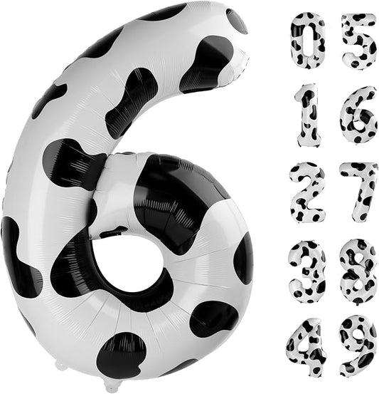 Cow Print Number Balloon Birthday Decorations, 40 inch Number balloon 0-9(Zero-Nine), Cow Balloon for Farm Birthday Party Supplies, Cow Themed birthday party Decorations (Number 6)