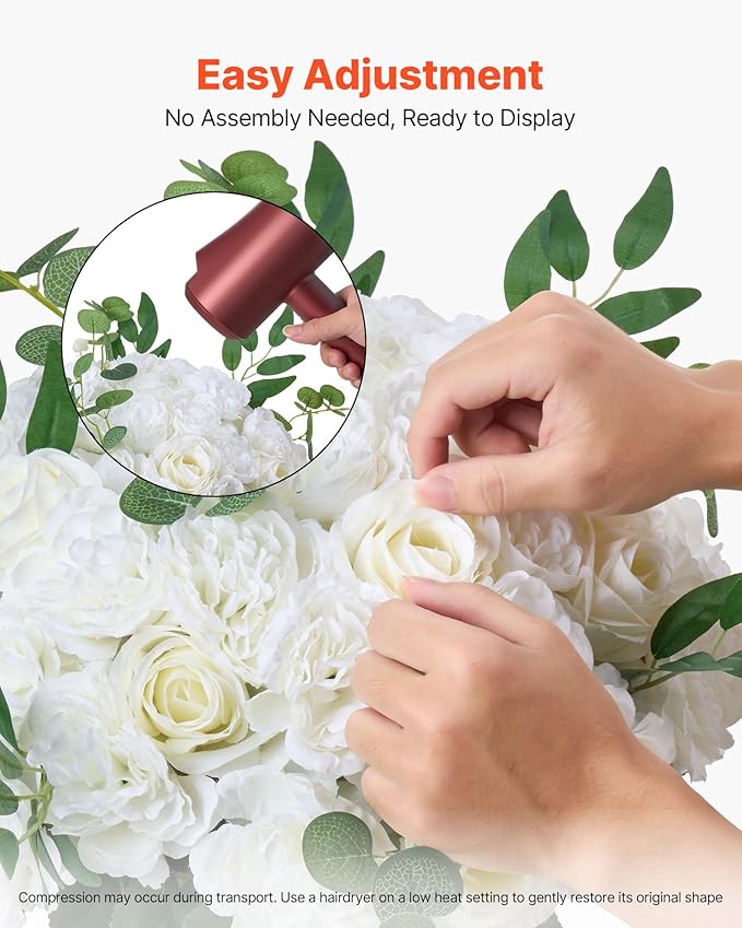 VEVOR Flower Balls Arrangement Bouquet 10 PCS, 17.7-Inch Diameter Artificial Flower Balls Wedding White Roses Centerpieces, Faux Flowers Arrangements for Wedding Centerpiece Home Table Decorations