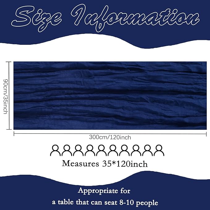 12 Pack Royal Blue Cheesecloth Table Runner 10FT Boho Gauze Fabric Table Runner 35 x 120 Inch Rustic Sheer Runner for Wedding Decor Baby Shower Party Boho Table Decoration