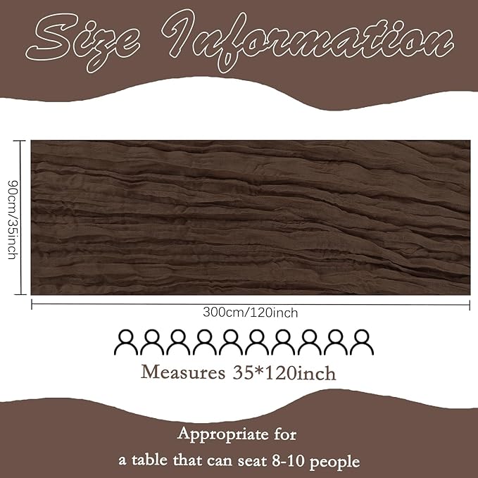 12 Pack Brown Cheesecloth Table Runner 10FT Boho Gauze Fabric Table Runner 35 x 120 Inch Rustic for Fall Thanksgiving Wedding Decor Baby Shower Party Boho Holiday Decoration