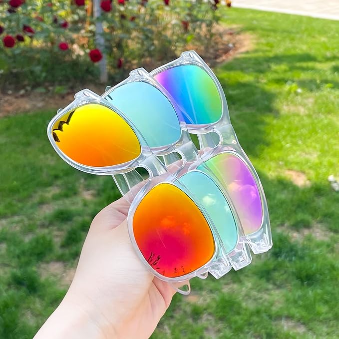 10/20 Pack Colored Sunglasses Mirrored Lens Bulk Party Glasses Classic Eyewear Birthday Beach Pool Unisex Adults