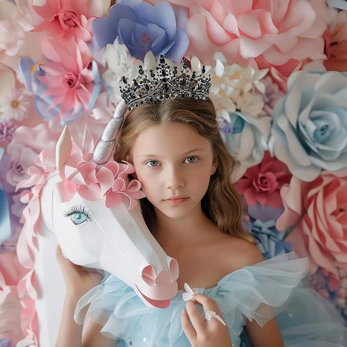 Schmoopy Tiara Crown for Women, Hair Accessories for Party Wedding (B-Black)