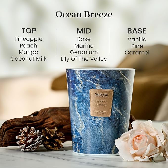 M&SENSE Extra Large Candle 35oz 150H Ocean Breeze Scented, 3 Wick Highly Scented Jar Candles, XL Large Christmas Gift Candle for Women, Long Lasting Burning for Holiday, Thanksgiving, Christmas