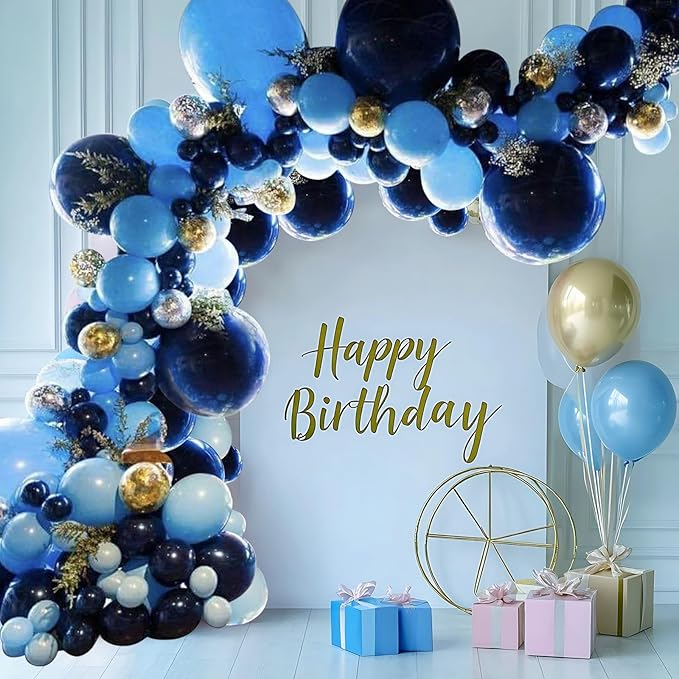 Assorted Blue Balloons Set, 60 pcs Metallic Blue Balloons, Pearl, Navy, Light Blue, Baby Blue Balloon 12 inch Latex Balloon for Boys Birthday Decoration, Baby Shower, Bridal Shower, Wedding