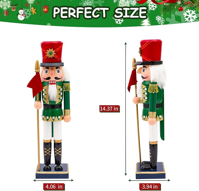 14" Wooden Flag Nutcracker, Festive Christmas Decoration, Handcrafted Flag Themed Nutcracker Collectible Christmas Decor for Tabletop, Shelves, and Fireplace Mantel(Flag)