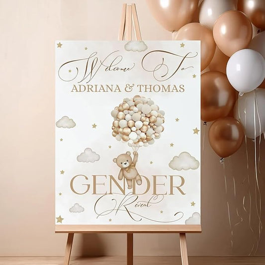 Gender Reveal Welcome Sign – Teddy Bear Balloon Theme,Personalized Teddy Bear Gender Reveal Welcome Sign, He or She Yard Sign, Boy or Girl Gender Reveal Sign, We Can Bearly Wait Gender Reveal .16