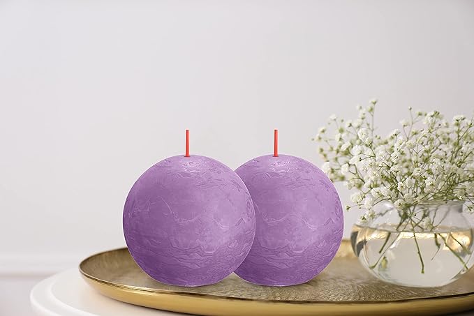 BOLSIUS 3 Pack Vibrant Violet (Purple) Rustic Ball Pillar Candles - 3 Inch - Premium European Quality - Includes Natural Plant-Based Wax - Unscented Dripless Smokeless 25 Hour Party Décor Candles