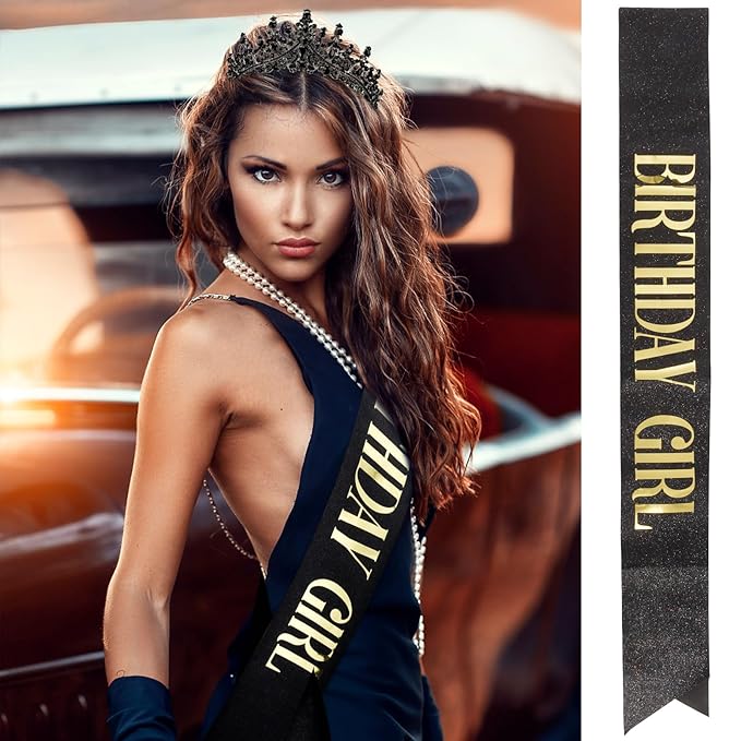 Velscrun Black Crystal Birthday Tiara Crowns for Women Girls Princess Crown with Combs Birthday Girl Headband Sash Happy Birth Party Decorations Birth Gift Cake Topper Hair Accessories