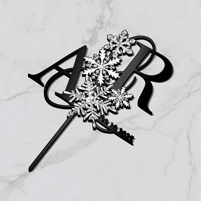 Customized Winter Wedding Cake Topper Personalized Bride & Groom's Initials and Wedding Date Cake Decoration with Snowflake