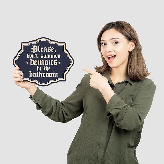 Funny Vintage Gothic Halloween Bathroom Decor Please Do Not Summon Demons In The Bathroom Wooden Sign, Restroom Decor, Funny Wall Decor -A09