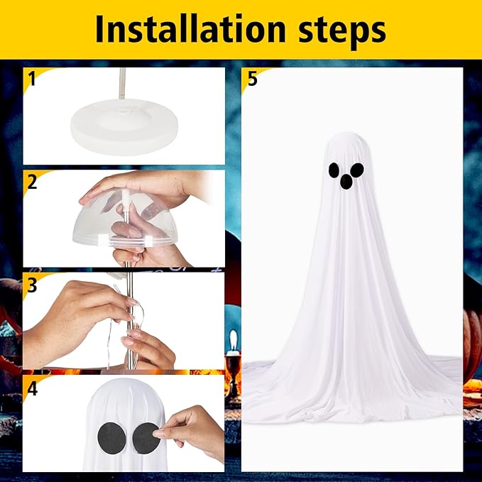 2Packs Halloween Decorations Outdoor,Halloweens Party Decoration Indoor,Spooky Ghost with Remote Control String Lights,Halloween-Ghost Lights for Porches Yards Gardens Lawn (Ghost Pet)