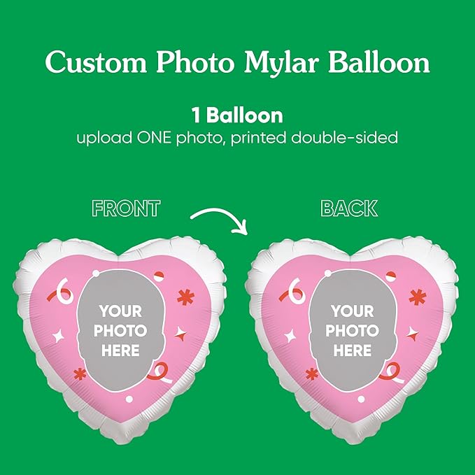 Big Dot of Happiness Personalized Fun Face Photo Pink Heart Balloons, Custom Birthday Balloons, Girl Baby Shower Decorations, Bachelorette Party, Bridal Shower, Double-Sided Mylar Balloon, 1 Piece