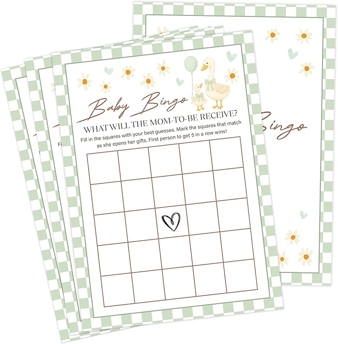 Goose Baby Shower Games, Sage Green Little Goose Baby Bingo Game for 30 Guests with Game Cards, Gender Reveal, Baby Shower Supplies & Decorations (DV17)