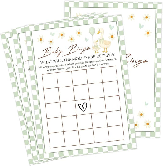 Goose Baby Shower Games, Sage Green Little Goose Baby Bingo Game for 30 Guests with Game Cards, Gender Reveal, Baby Shower Supplies & Decorations (DV17)