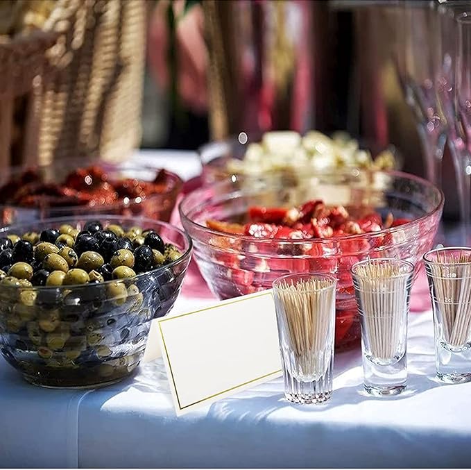 100 Pack Tent Cards with Gold Foil Border for Weddings, Banquets, Events, 2 x 3.5 Inches