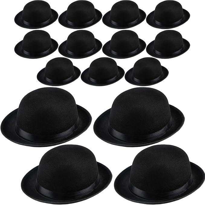 15 Pack Kids Felt Bowler Hats Bulk Black Derby Bowler Hat 1920s Party Hat for Boys Girls Cosplay Prop Party Dress Up