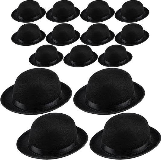 15 Pack Kids Felt Bowler Hats Bulk Black Derby Bowler Hat 1920s Party Hat for Boys Girls Cosplay Prop Party Dress Up