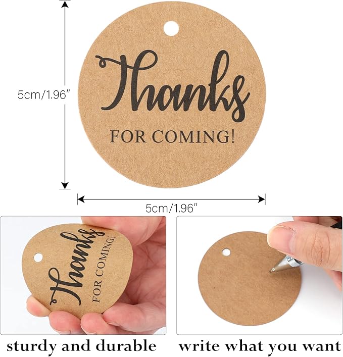 G2PLUS Thank You Tags, 100PCS Thank You for Coming Tags, 2 in Round Kraft Paper Gift Tag with String for Gift Wrapping, DIY Arts & Crafts, Wedding Party Favors