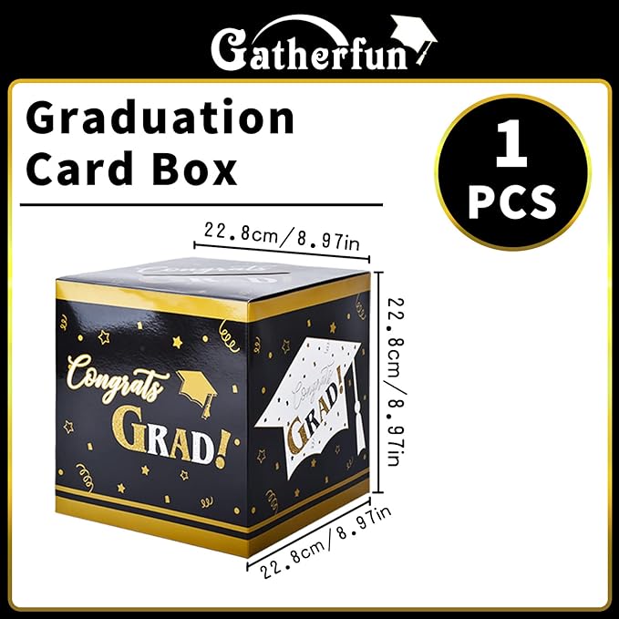 Gatherfun Graduation Decorations Graduation Box Grad Card Box for Grad Party Favors Decor Party Supplies Black