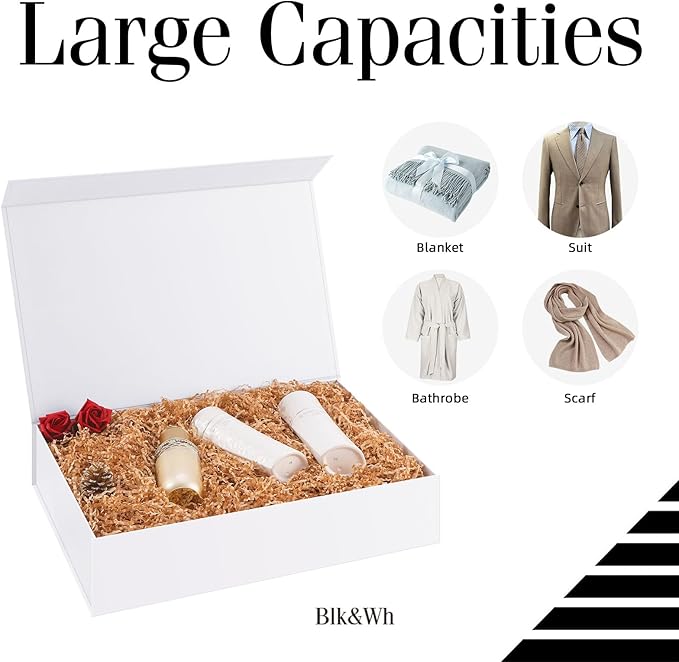 BLK&WH Extra Large Gift Boxes 17x11x4 Inches, White Gift Boxes with Magnetic Closure Lid, Sturdy Shirt Boxes, Rectangle Collapsible Boxes for Clothes (Matte White)