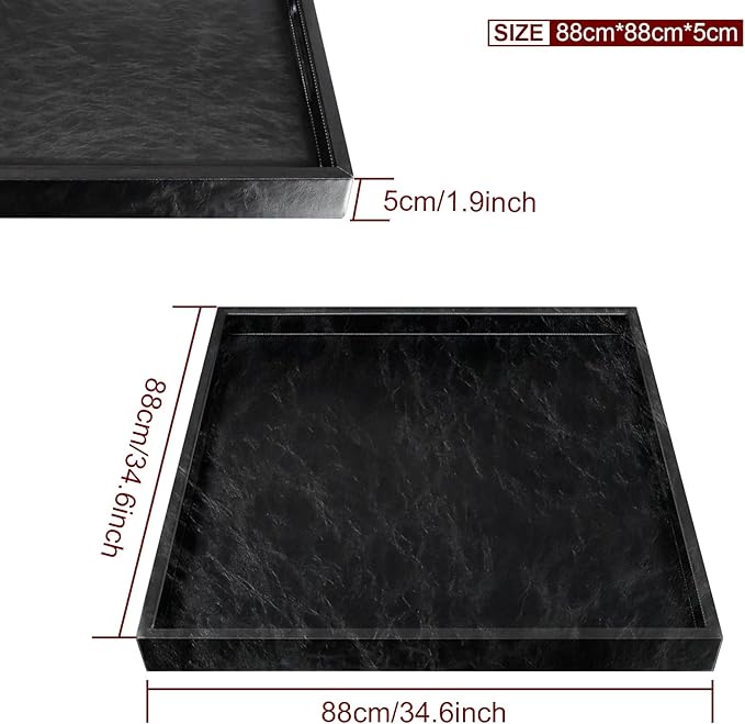 35 * 35 inches Leather Rectangle Serving Tray with Hole Handles,High-End Light Large Service Tray for Ottoman Tray, Tea, Food, Butler - Countertop, Kitchen,Family Dinner, Picnic (Black)