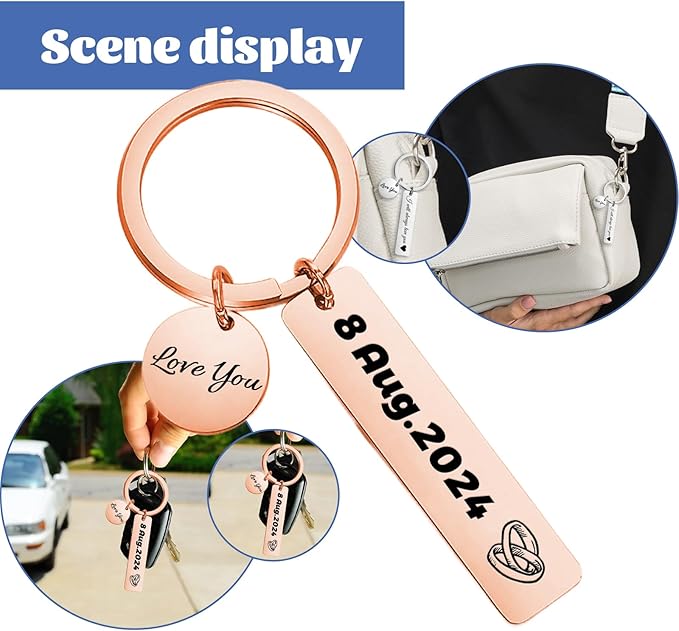 Customized Double Sided Keychain - Personalized Engraved Text/Number/Name Keychain, Custom Key chain Gift for Boyfriend