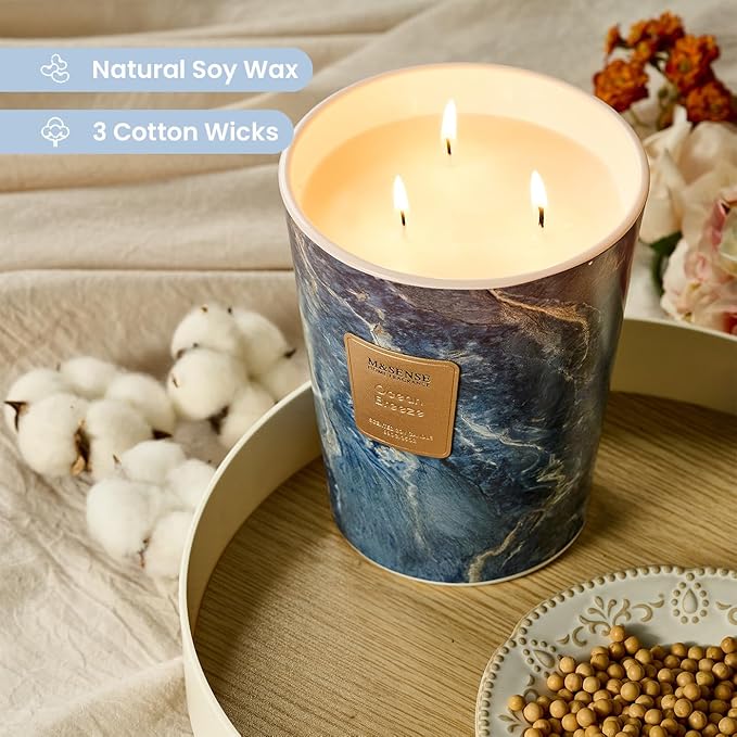 M&SENSE Extra Large Candle 35oz 150H Ocean Breeze Scented, 3 Wick Highly Scented Jar Candles, XL Large Christmas Gift Candle for Women, Long Lasting Burning for Holiday, Thanksgiving, Christmas